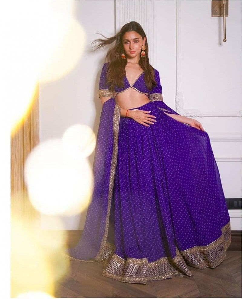 Violet Lehenga Choli In Georgette Silk With Digital Print