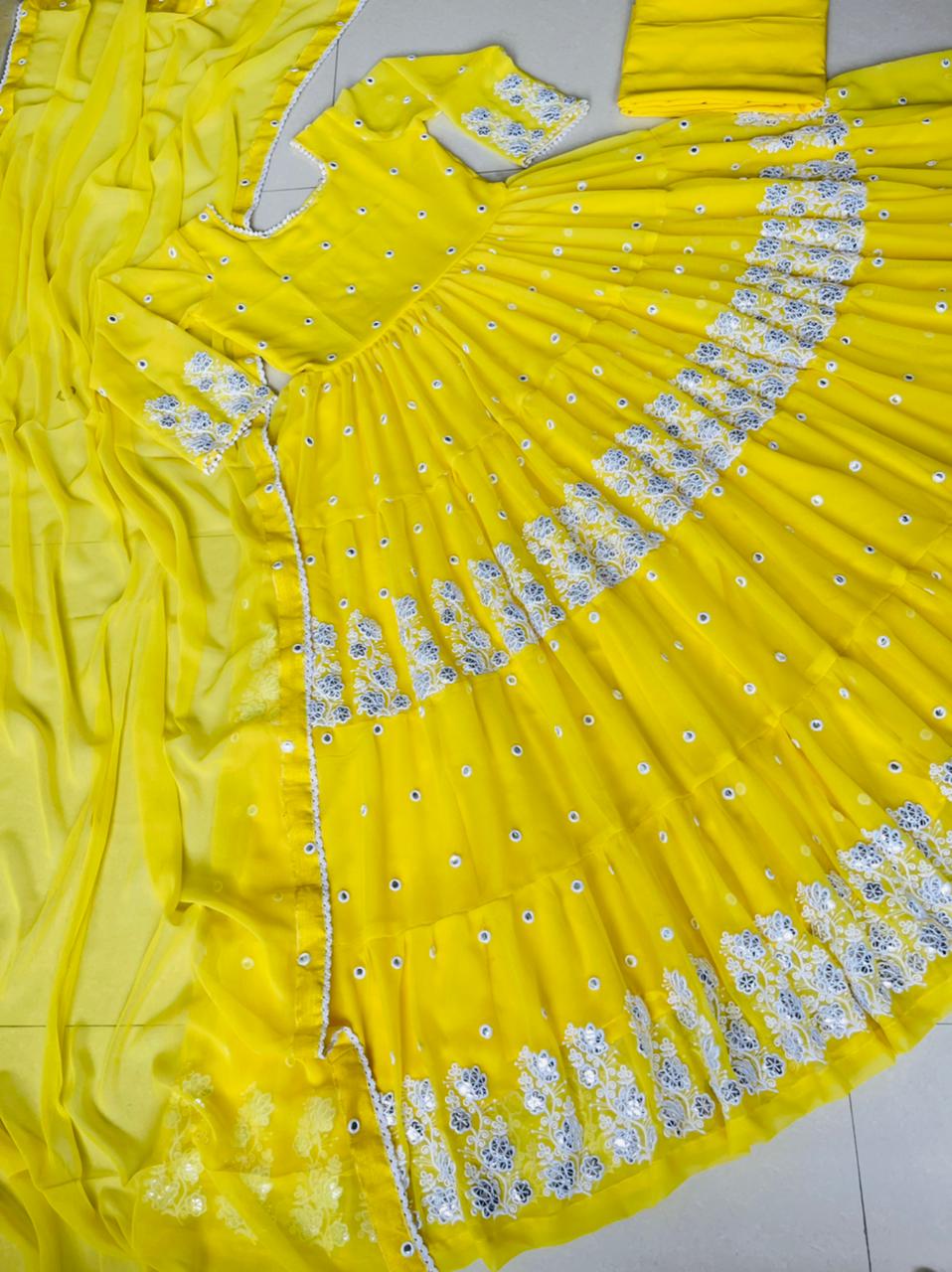 Yellow Anarkali Suit In Fox Georgette With Embroidery Gota Patti Work