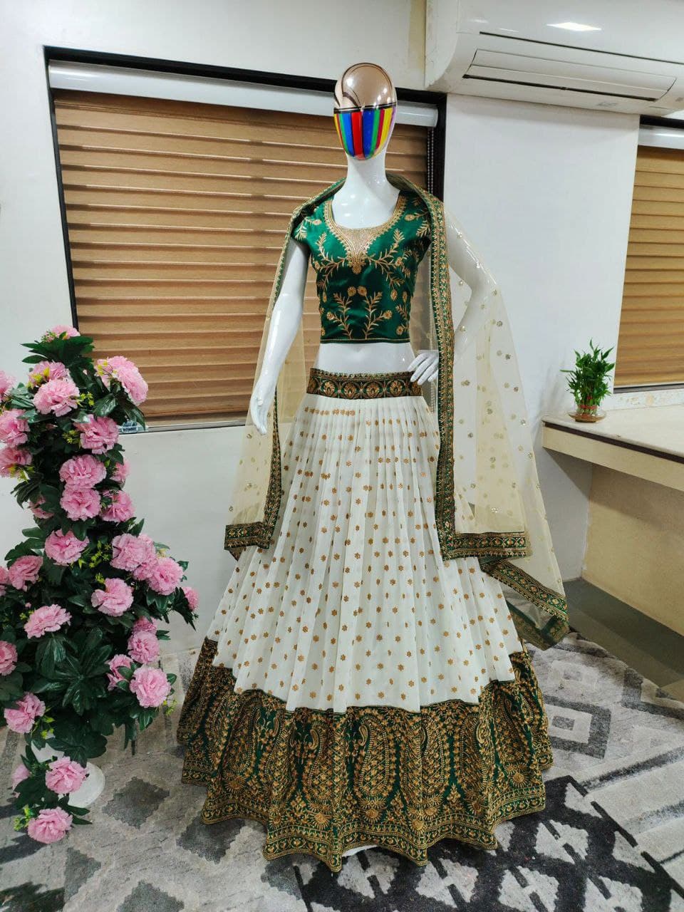 White Lehenga In Blooming Fox Georgette With Embroidery Work
