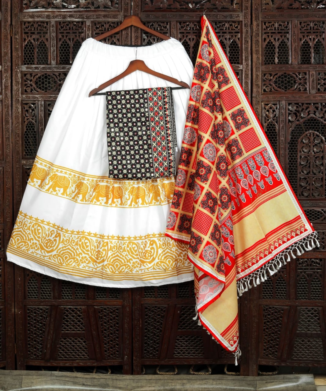 White Lehenga Choli In Butter Silk With Digital Print