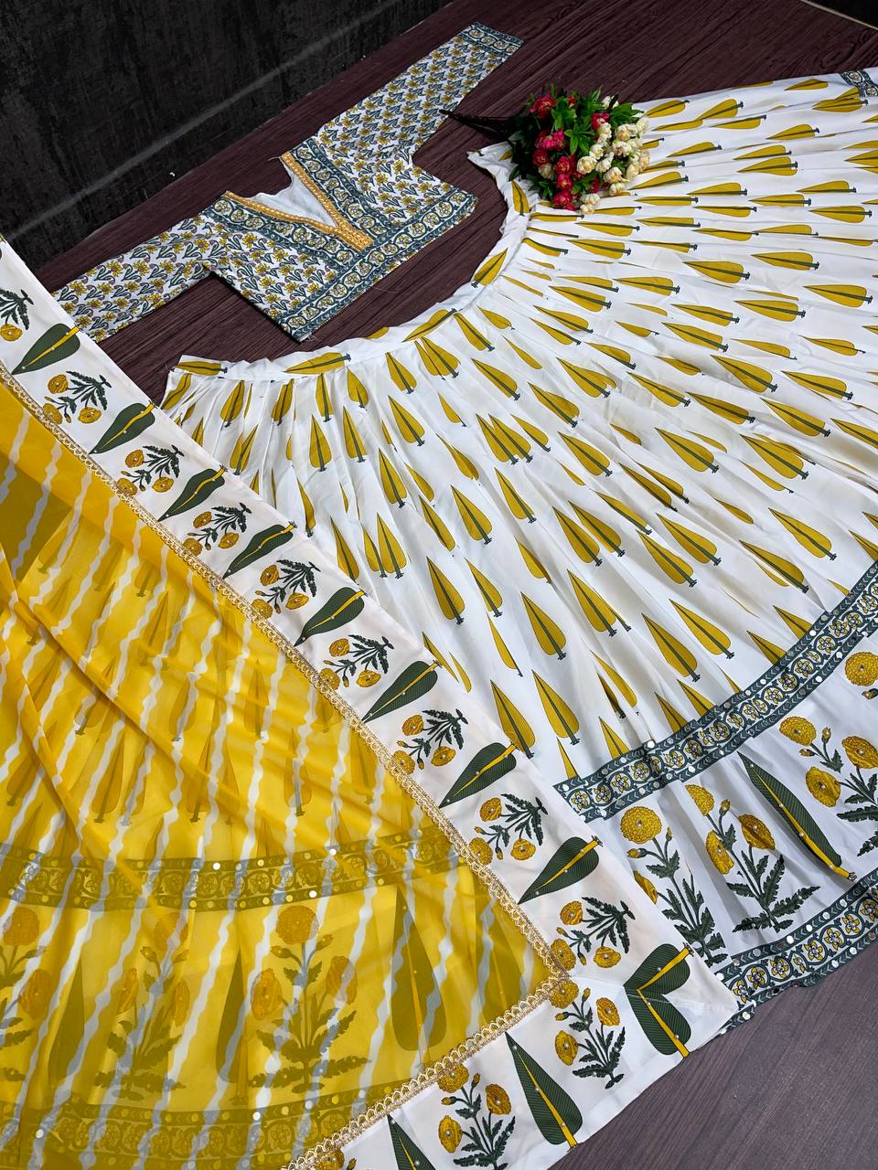 White Lehenga Choli In Butter Silk With Digital Print