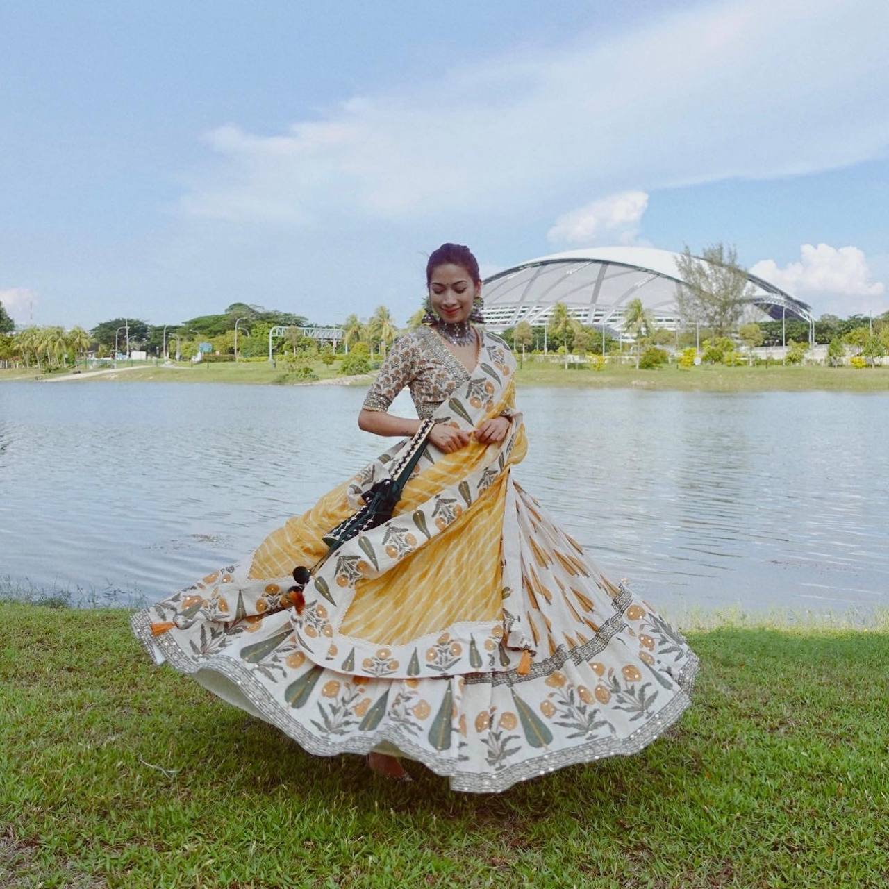 White Lehenga Choli In Butter Silk With Digital Print