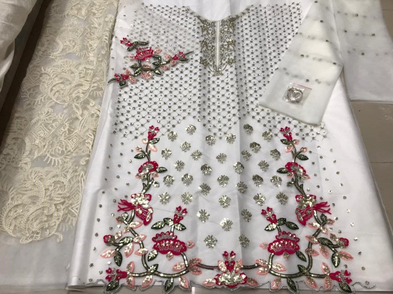 White Sharara Suit In Butterfly Mono Net With Embroidery Work