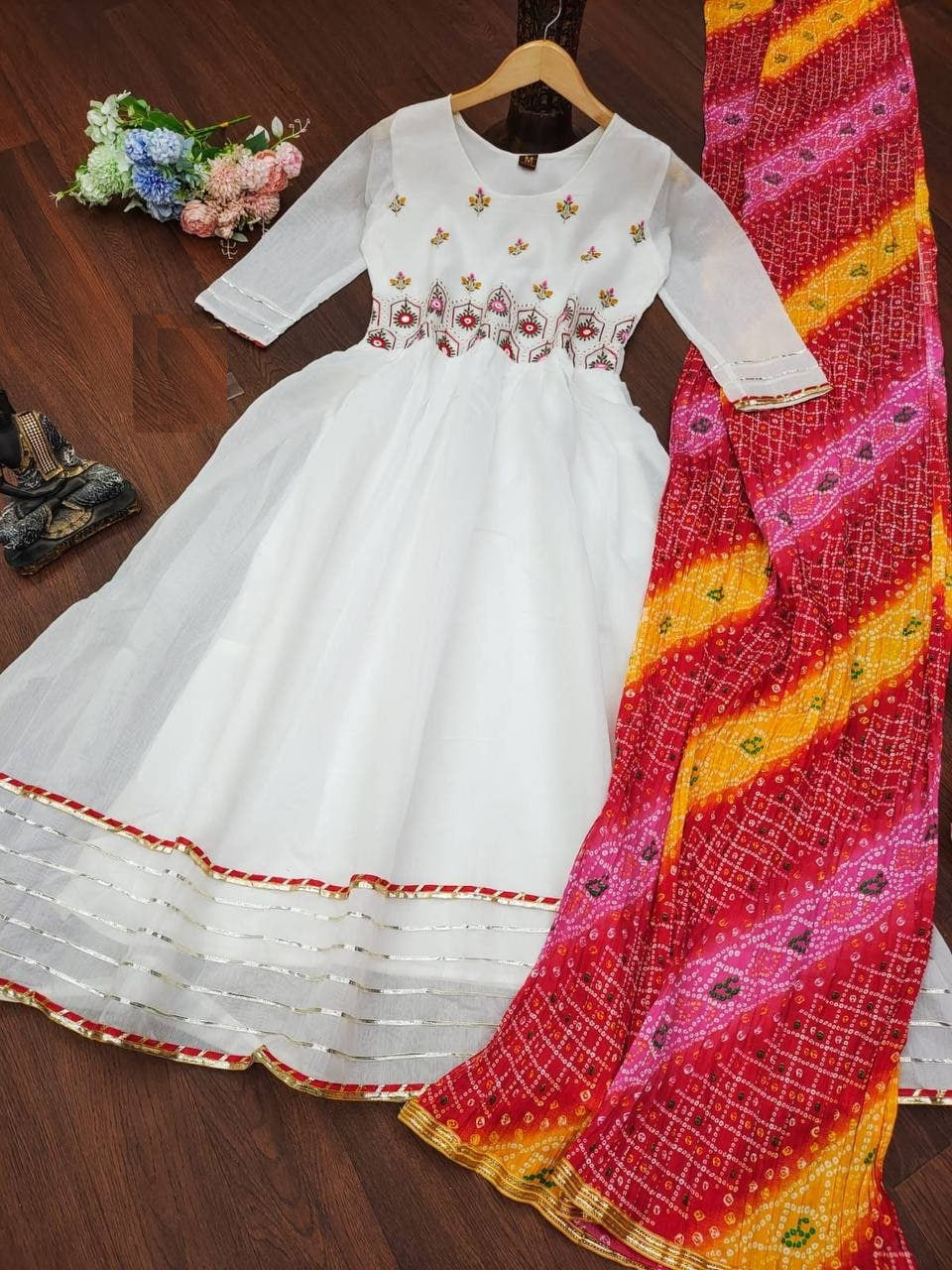 Gorgeous white cotton lurex Anarkali set – Thread & Button