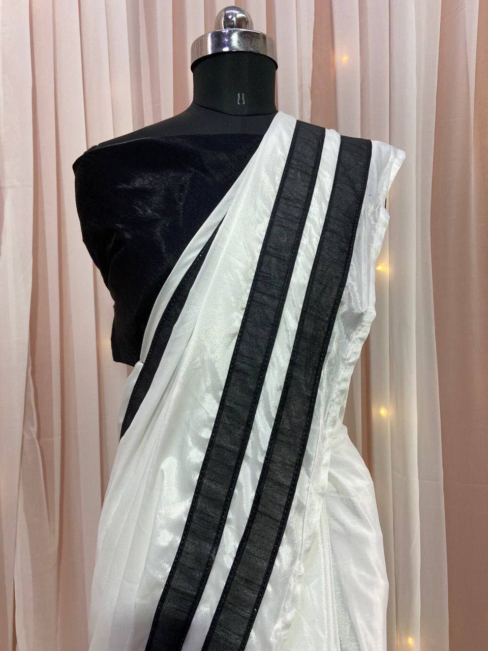 White Saree In Crape With Plain