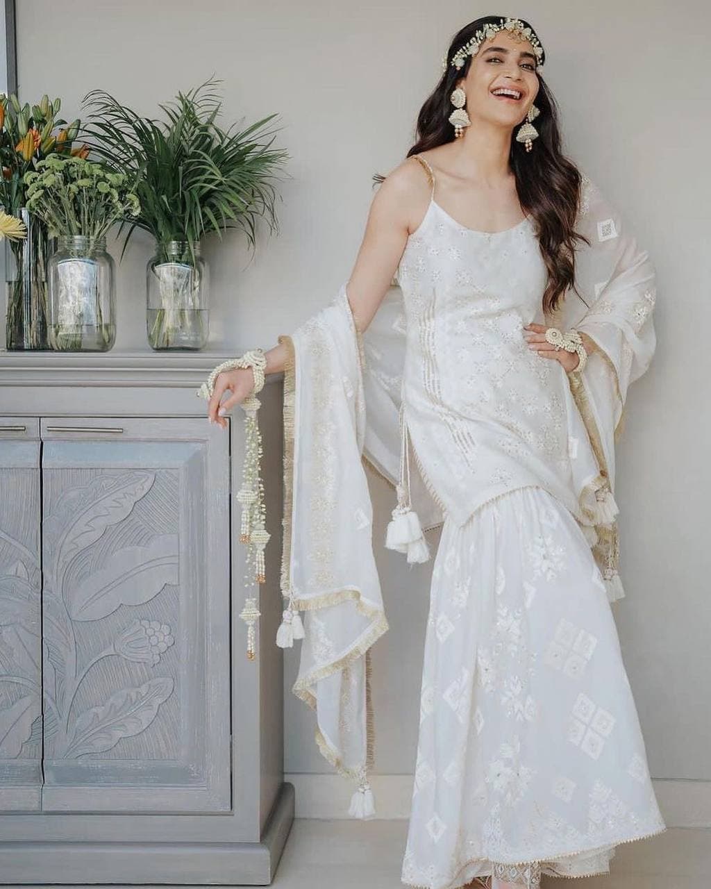 White Salwar Suit In Faux Georgette With Embroidery Work