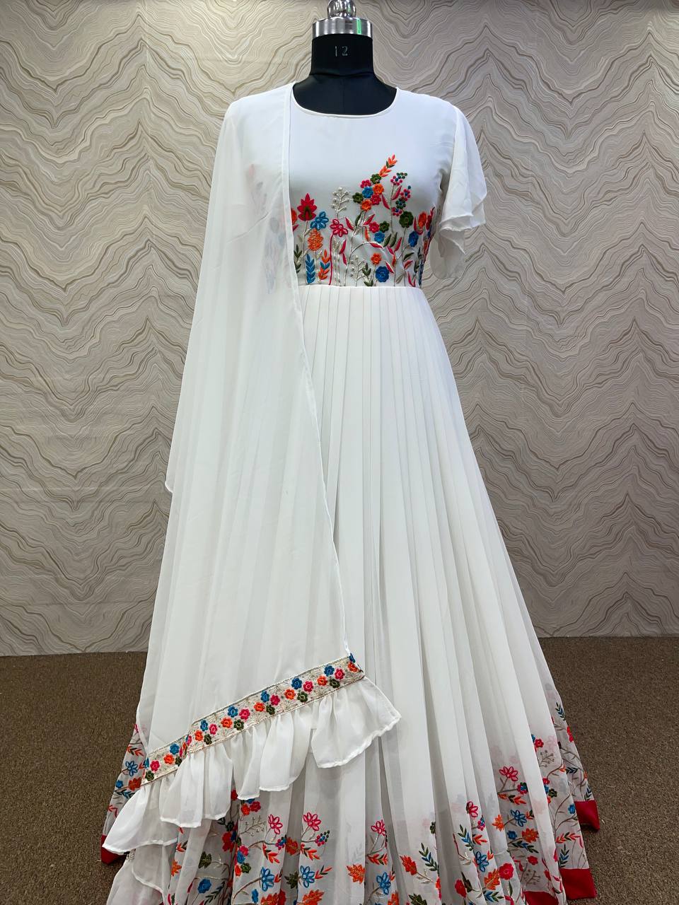 Biba Women's Off White Cotton Anarkali Kurta Churidar Suit Set : Amazon.in:  Fashion