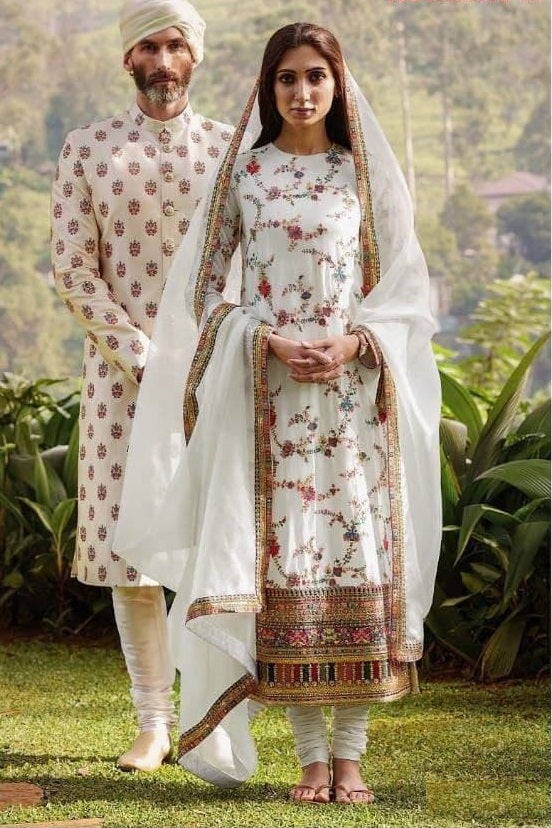 White Salwar Suit In Fox Georgette With Multi Thread Embroidery Work