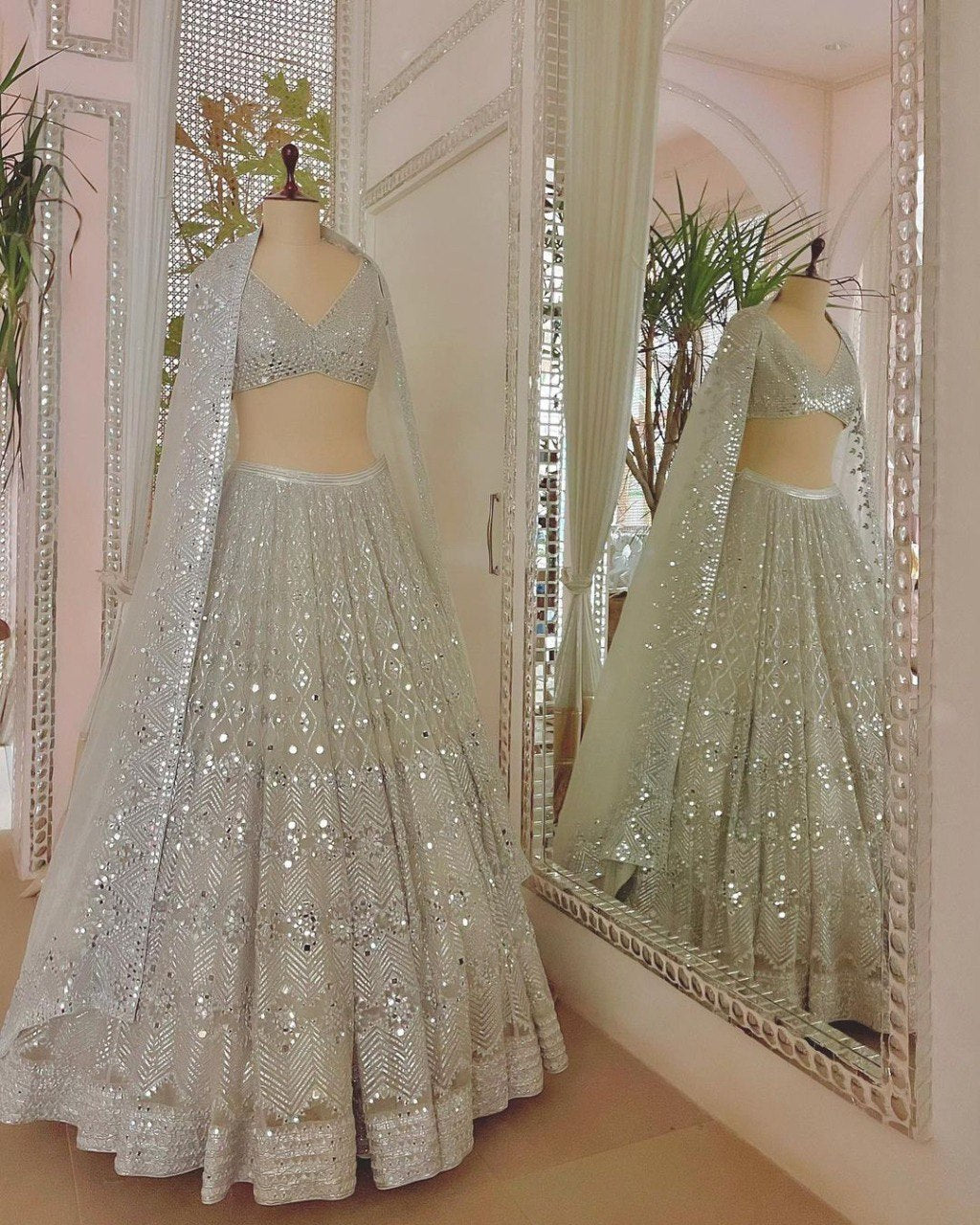 White Lehenga Choli In Georgette Silk With Embroidery Work