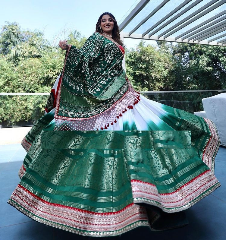 White Green Lehenga Choli In Soft Butter Silk With Digital Print