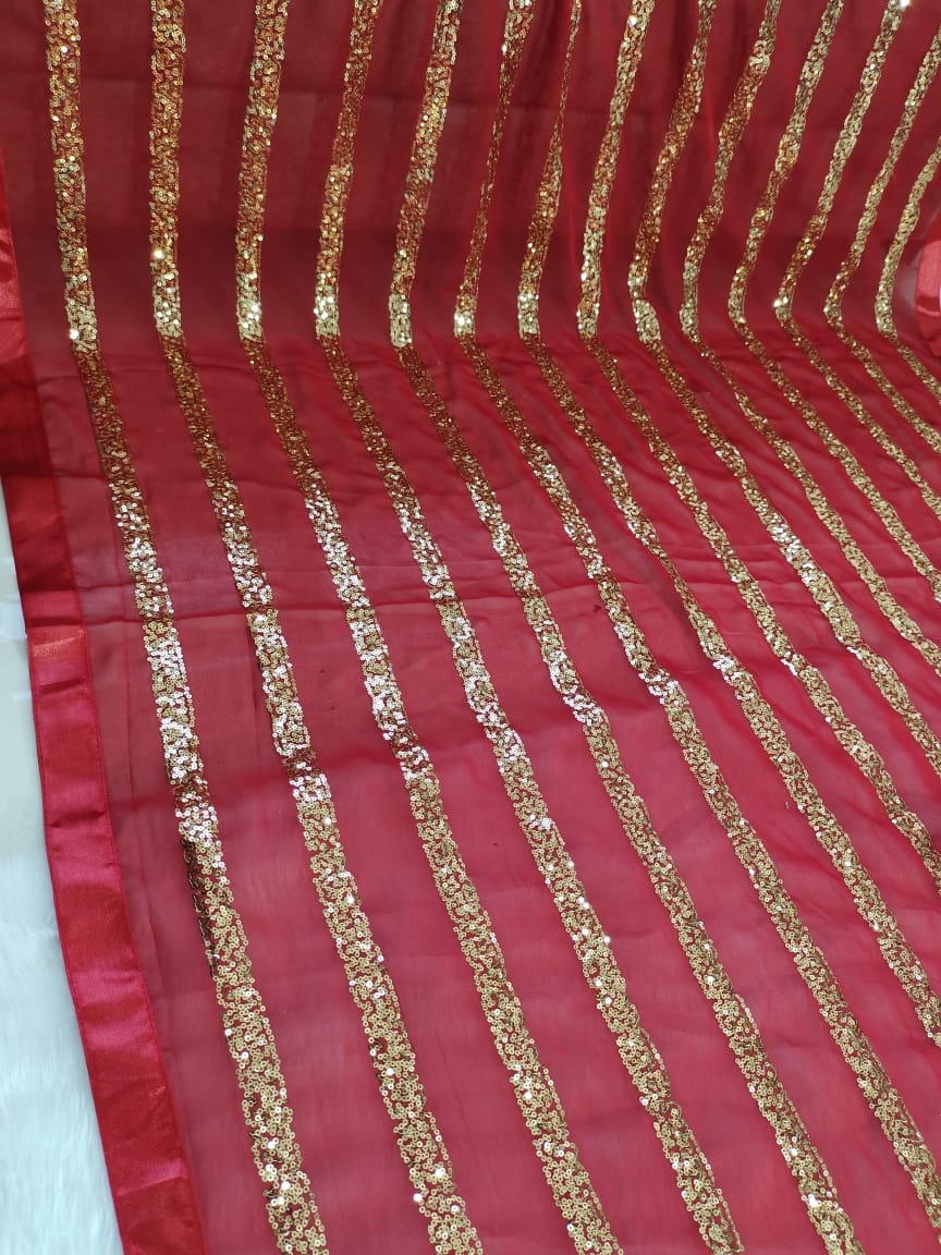 Red Saree In Heavy Georgette With Sequence Work