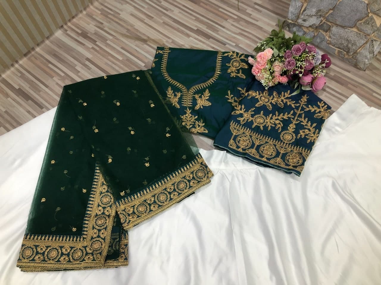 Dark Green Lehenga Choli In Italian Silk With Heavy Embroidery Work