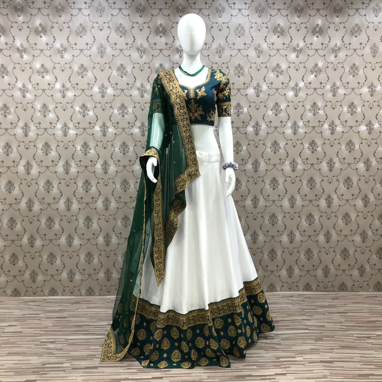 Dark Green Lehenga Choli In Italian Silk With Heavy Embroidery Work