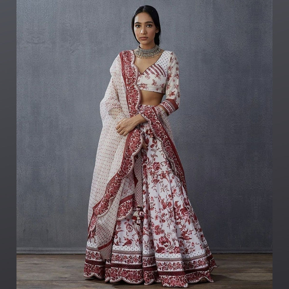 White Lehenga Choli In Italian Silk With Heavy Digital Print