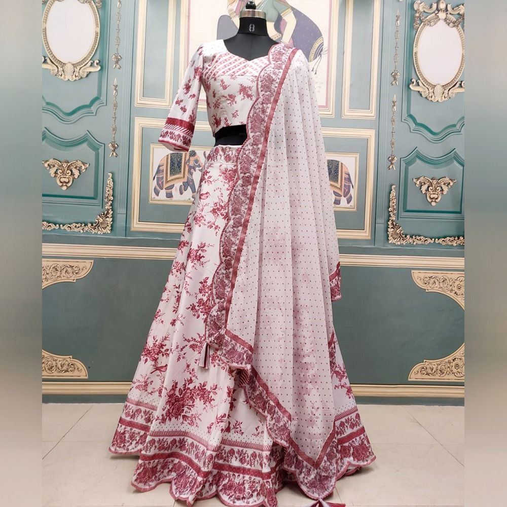 White Lehenga Choli In Italian Silk With Heavy Digital Print