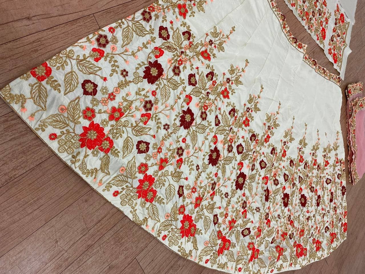 White Lehenga Choli In Jalbari Satin Silk With Multi Embroidery Work