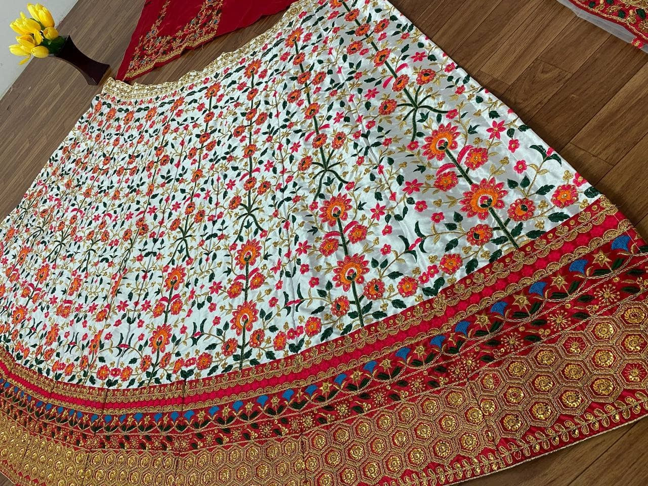 White Lehenga Choli In Malai Satin Silk With Embroidery Work