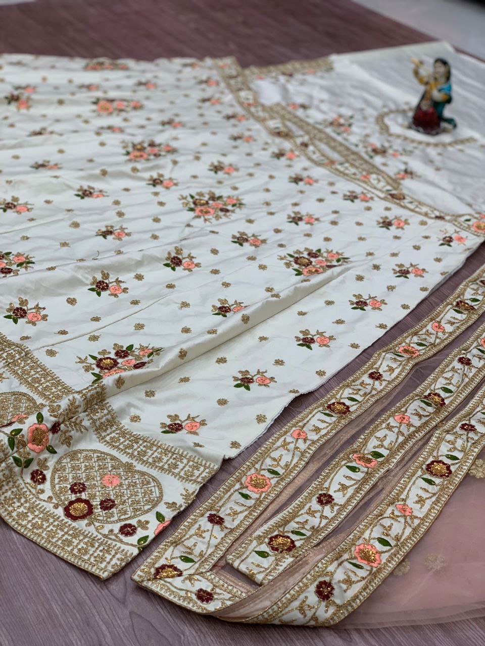 White Lehenga Choli In Malai Silk With Embroidery Work