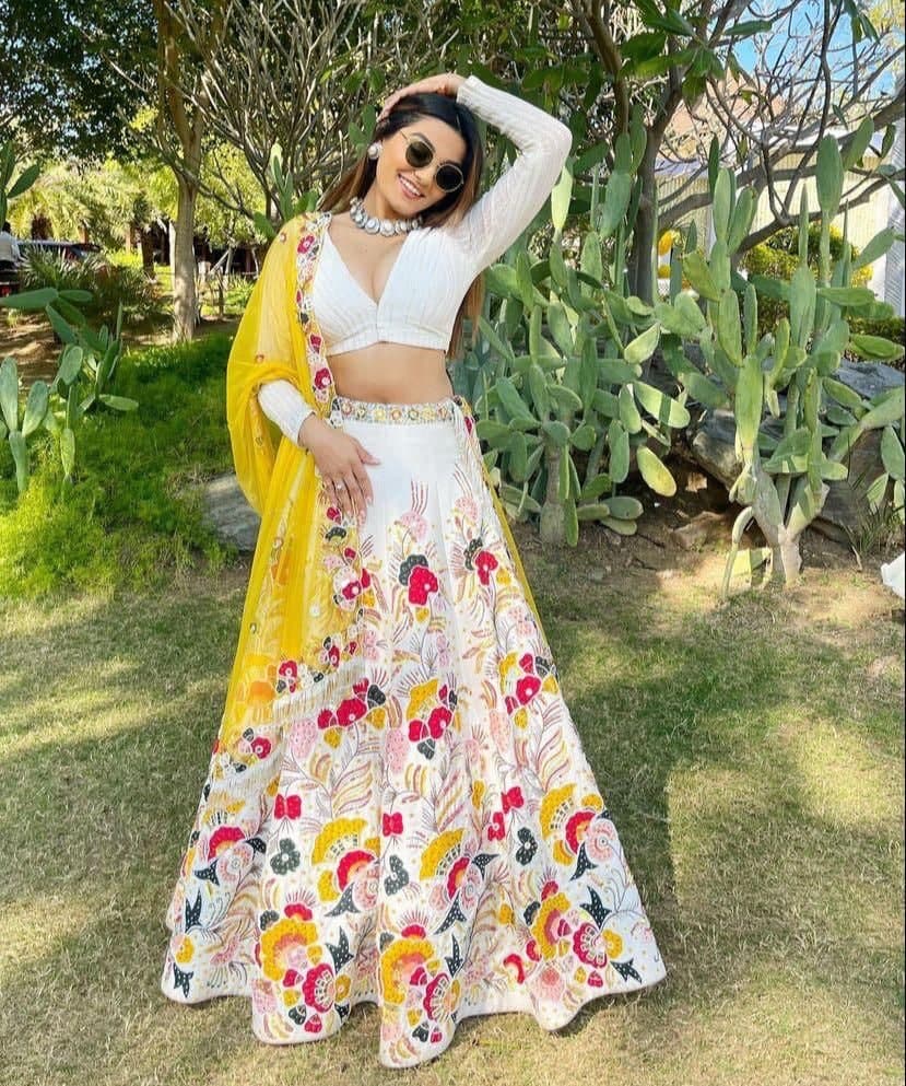 White Lehenga Choli In Mono Satin Silk With Heavy Embroidery Work