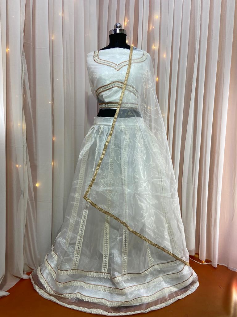 White Lehenga Choli In Organza Silk With Embroidery Work