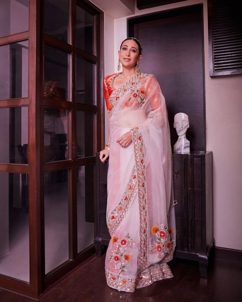 White Saree In Organza Silk With Embroidery Work Saree