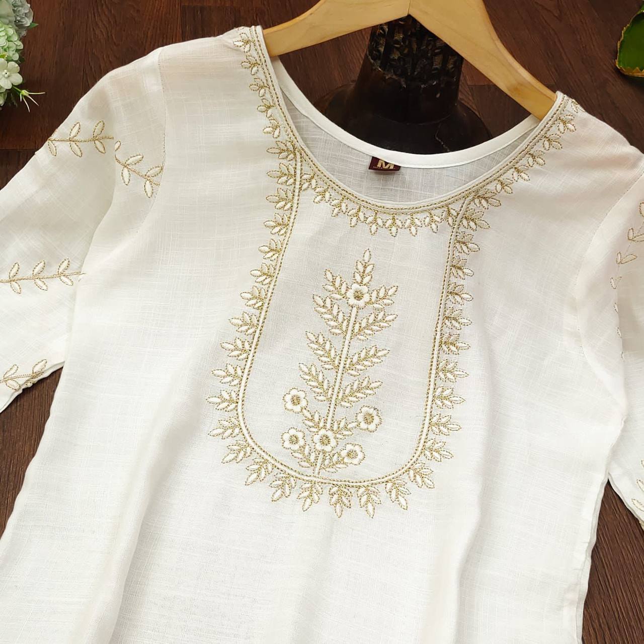 White Salwar Suit In Ryon Cotton With Embroidery Work