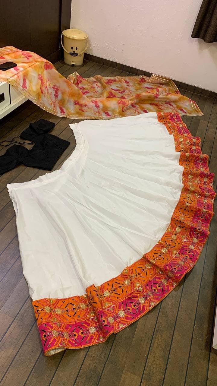 White Lehenga Choli In Taffeta Silk With Sequence Work