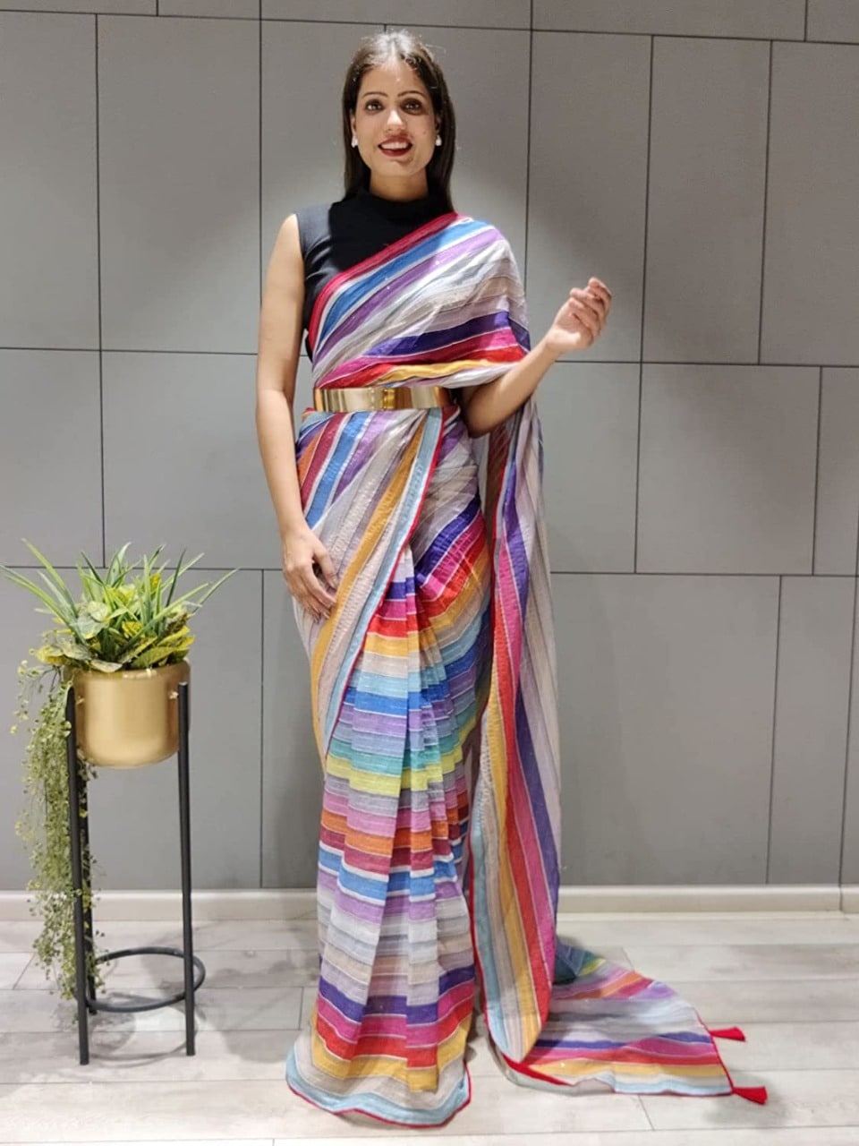 White, Purple Saree In Georgette Silk With Digital Print