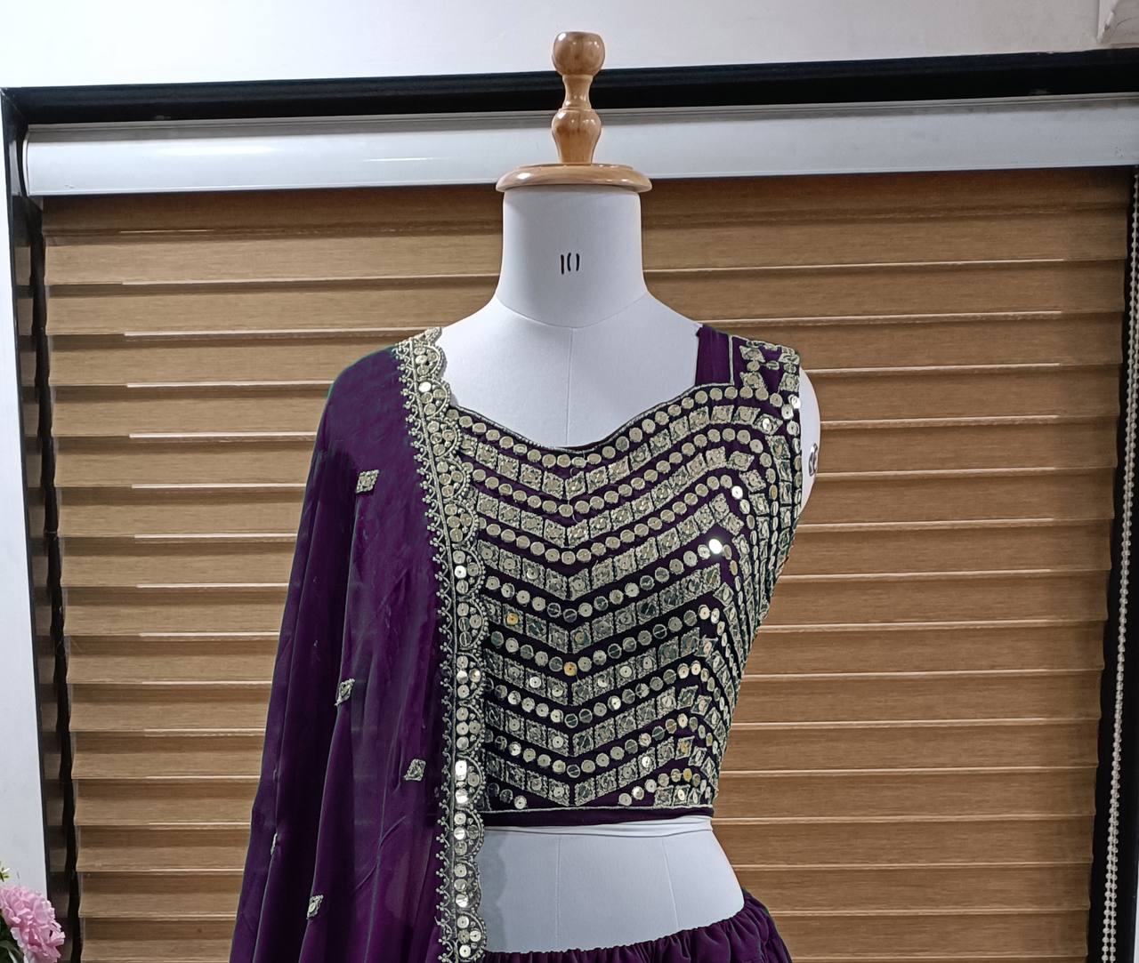 Wine Lehenga Choli In Faux Georgette With Embroidery Work