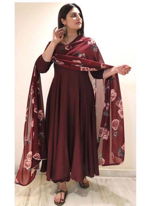 Wine Anarkali Suit In Fox Georgette With Plain