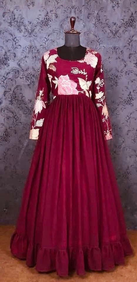 Wine Georgette Sequence Embroidery Work Gown