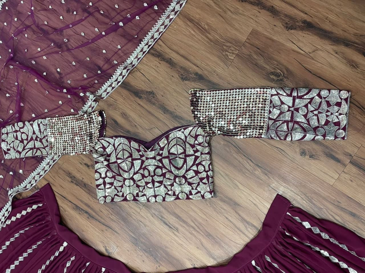 Wine Lehenga Choli In Georgette With Sequence Embroidery Work