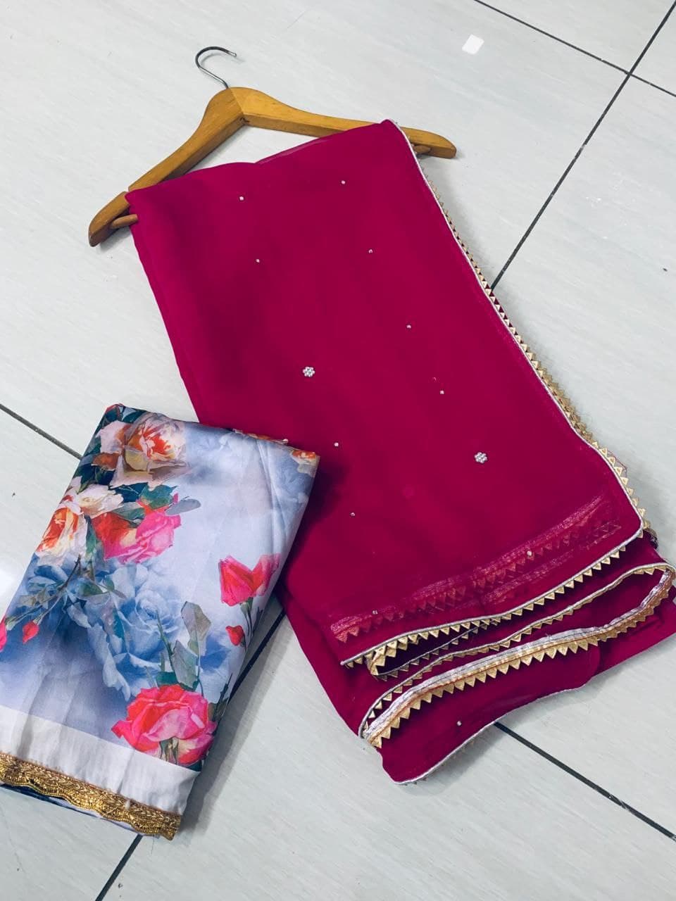 Wine Saree In Georgette Silk With Stone Work