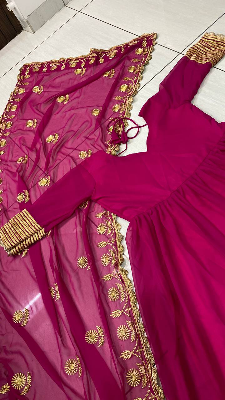 Wine Anarkali Suit In Georgette Silk With Zari Work