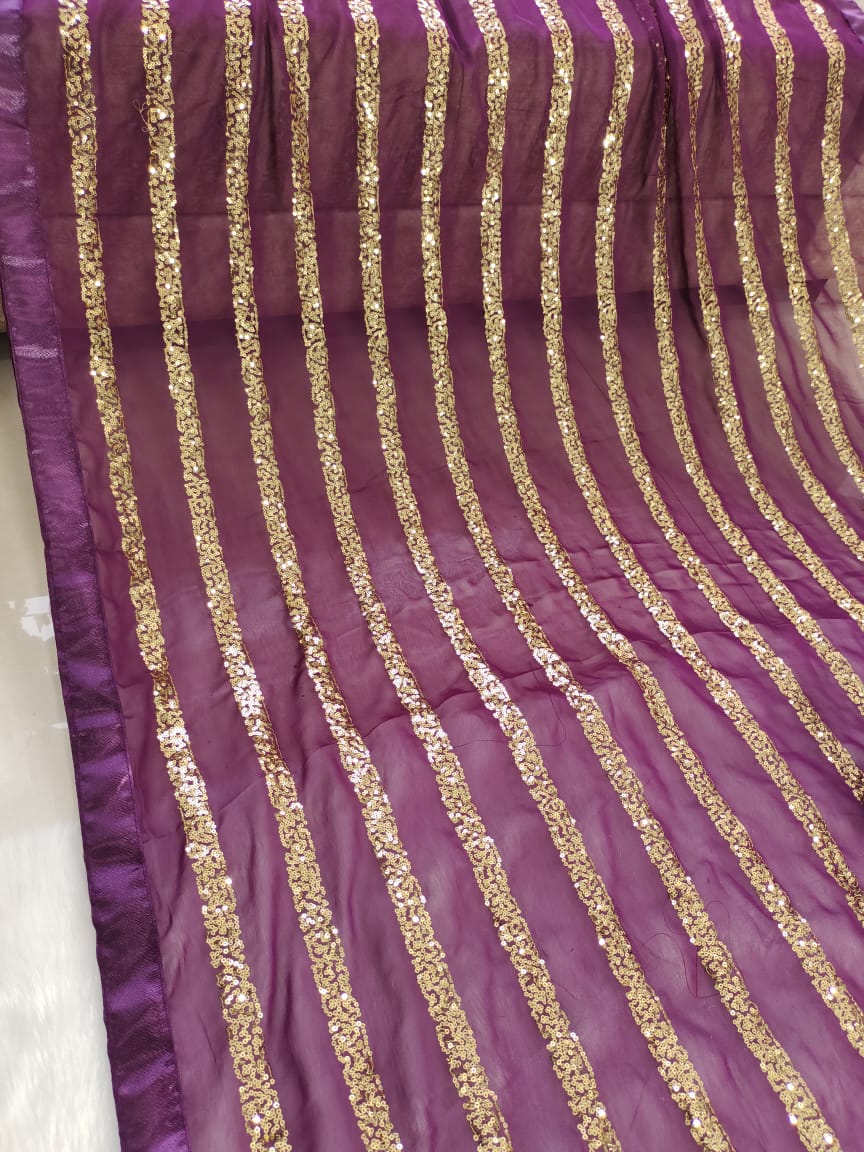 Wine Saree In Heavy Georgette With Sequence Work