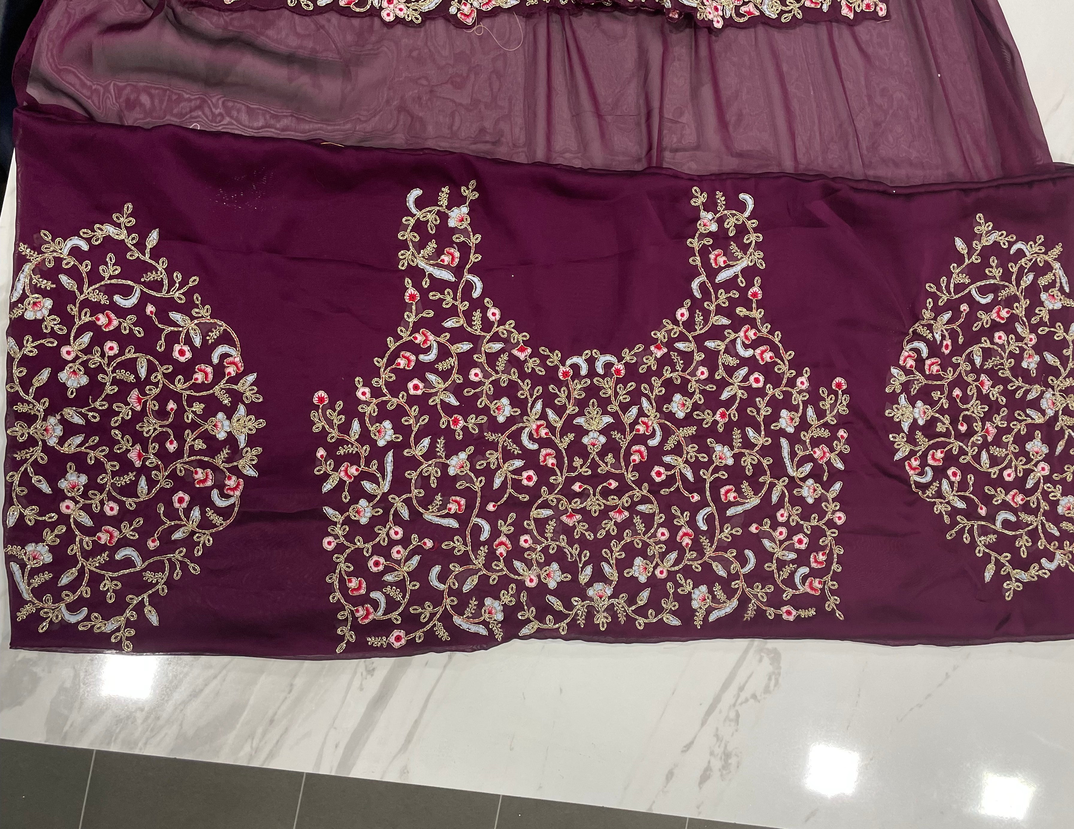 Wine Saree In Kasturi Silk With Thread Work
