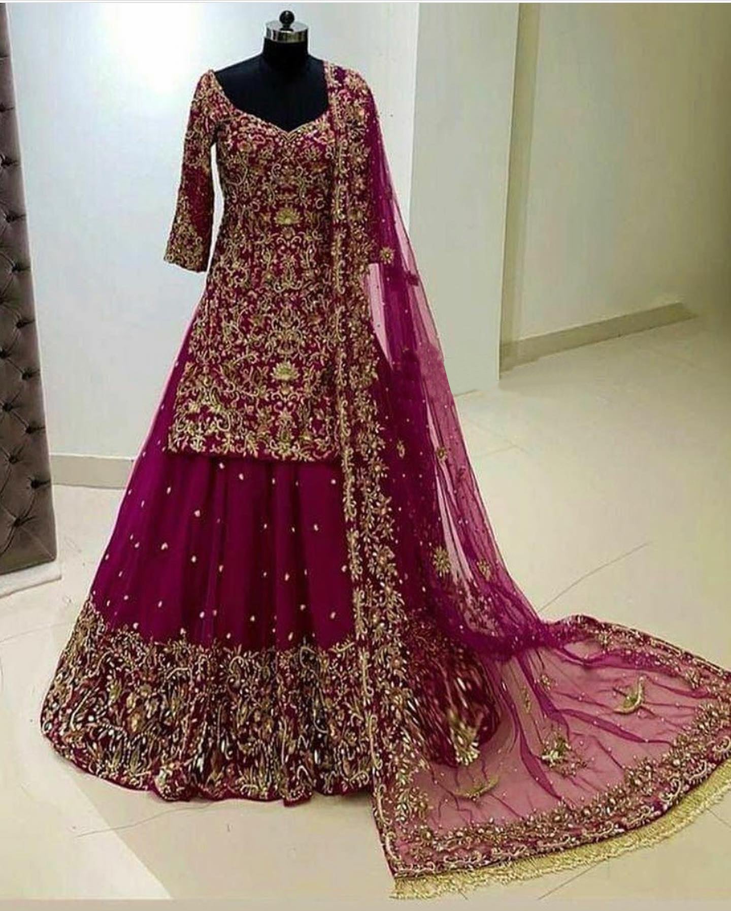 Wine Lehenga Choli In Georgette Silk With Thread Work