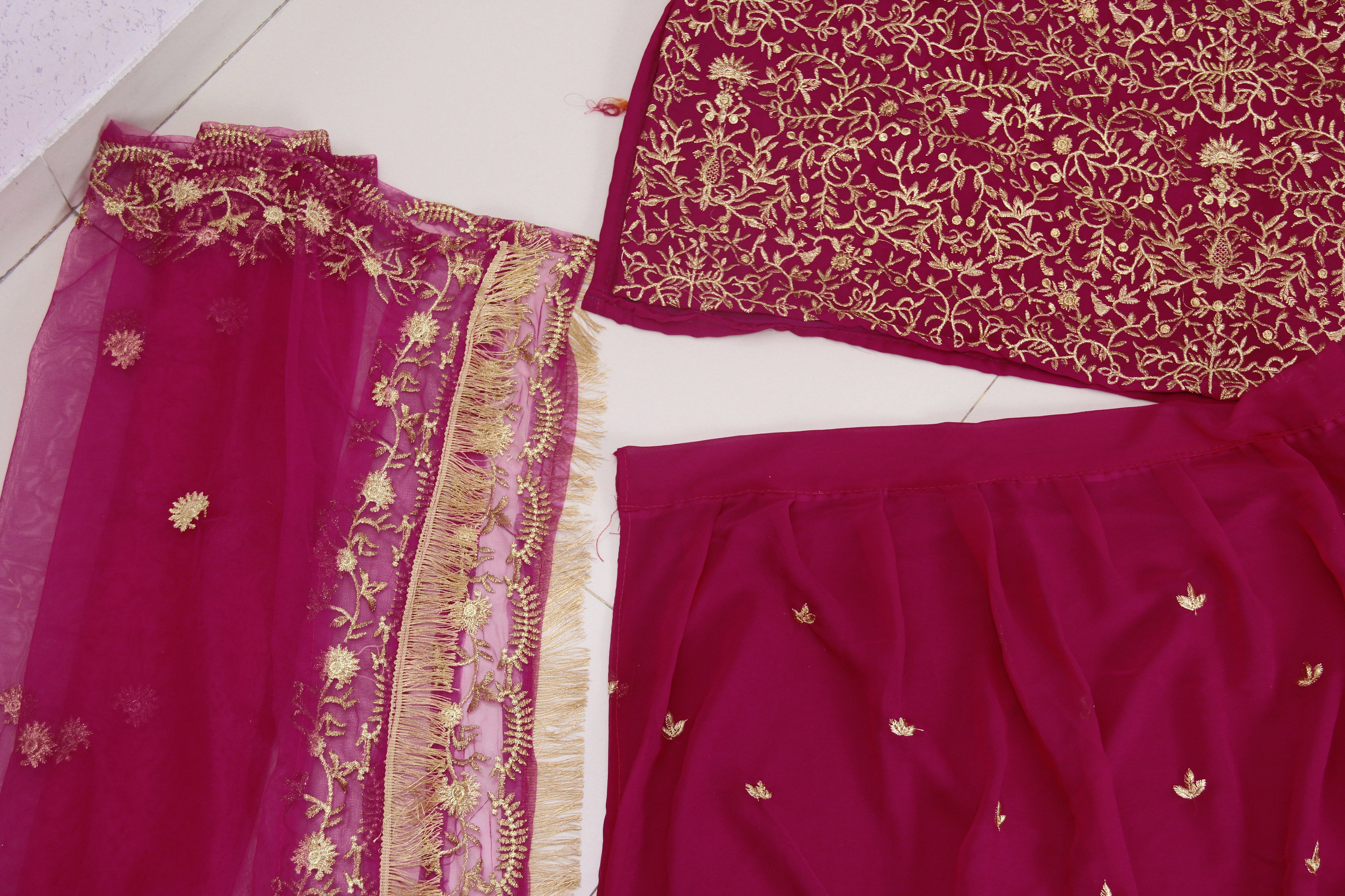 Wine Lehenga Choli In Georgette Silk With Thread Work