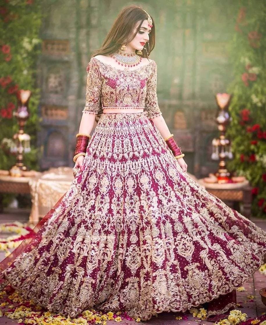 Wine Lehenga Choli In Heavy Fox Georgette With Embroidery Work