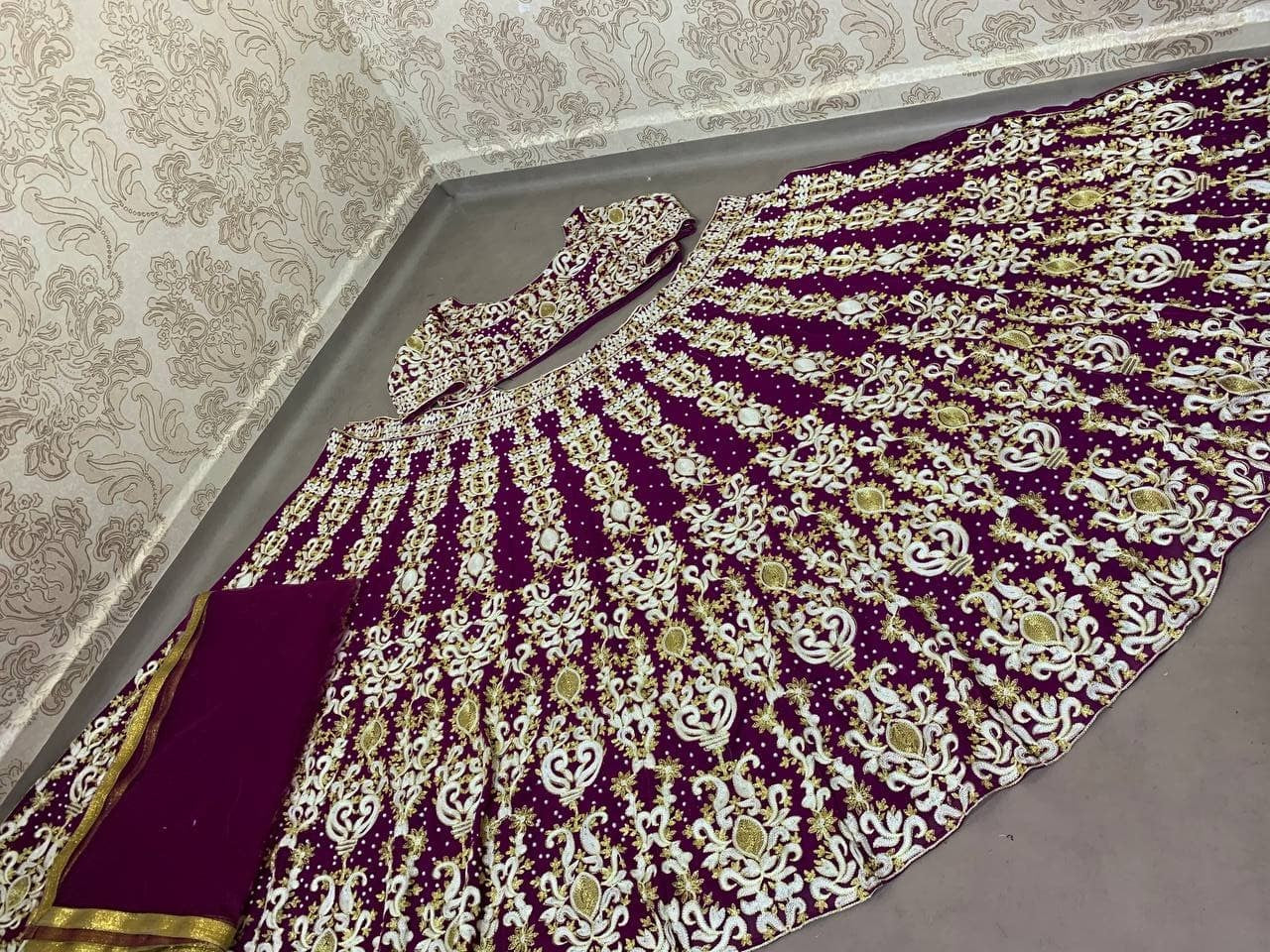 Wine Lehenga Choli In Heavy Fox Georgette With Embroidery Work