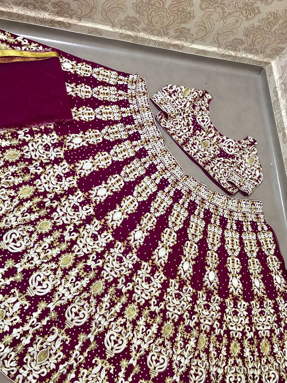 Wine Lehenga Choli In Heavy Fox Georgette With Embroidery Work