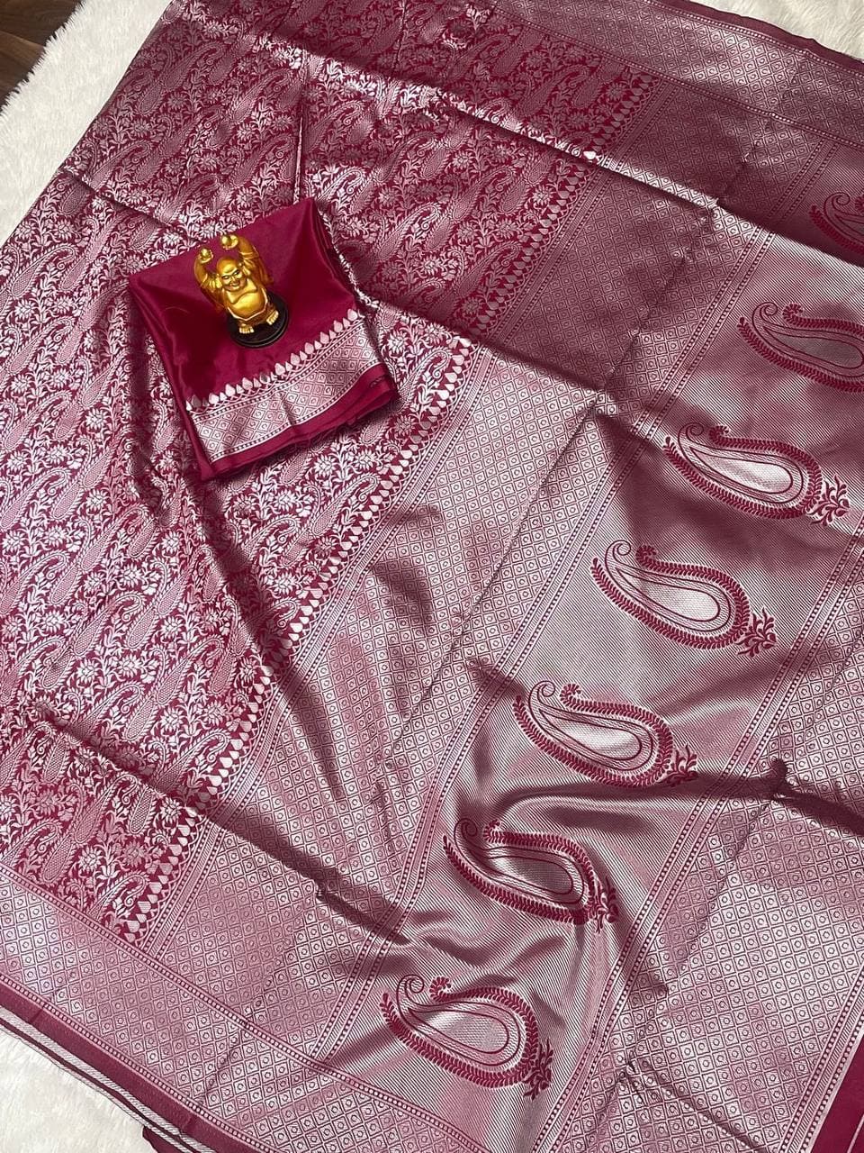 Wine Lichi Silk Banarasi Wedding Wear Saree