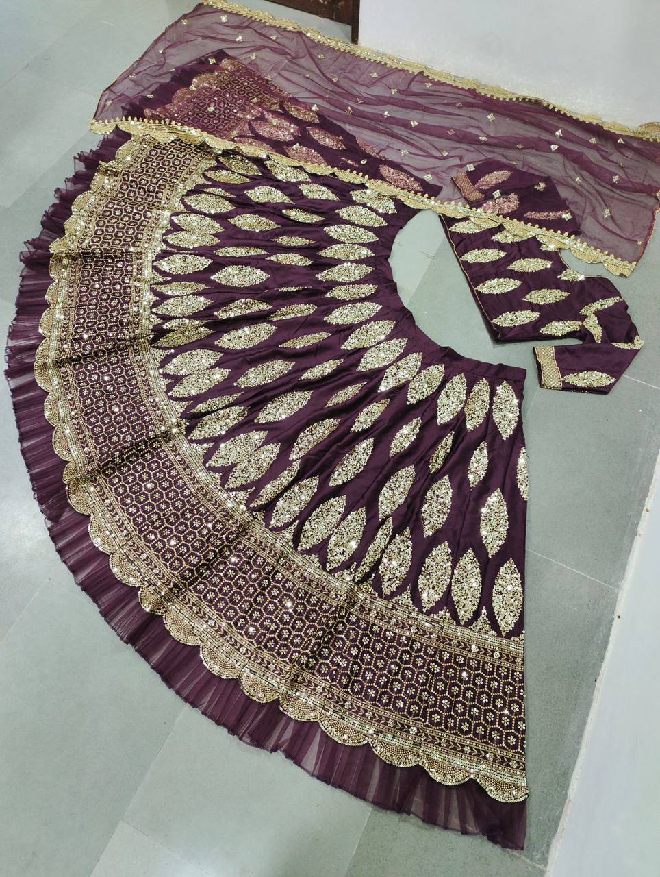 Wine Lehenga Choli In Malai Satin Silk With Embroidery Work