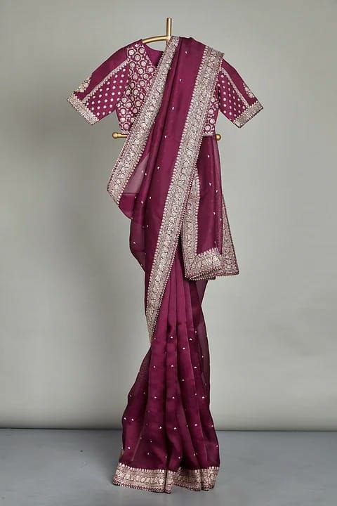 Wine Saree In Rangoli Silk With Embroidery Work