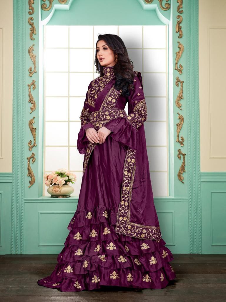 Wine Lehenga Choli In Rangoli Silk With Sequence Work