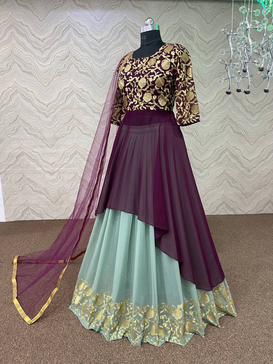 Wine Salwar Suit In Fox Georgette Silk With Heavy Embroidery Work