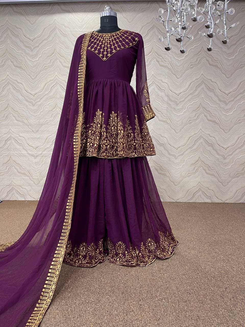 Wine Salwar Suit In Fox Georgette With Embroidery Work