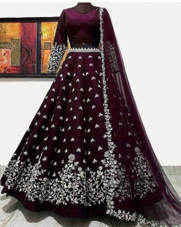 Maroon Lehenga Choli In Satin Banglory Silk With Heavy Embroidery Work