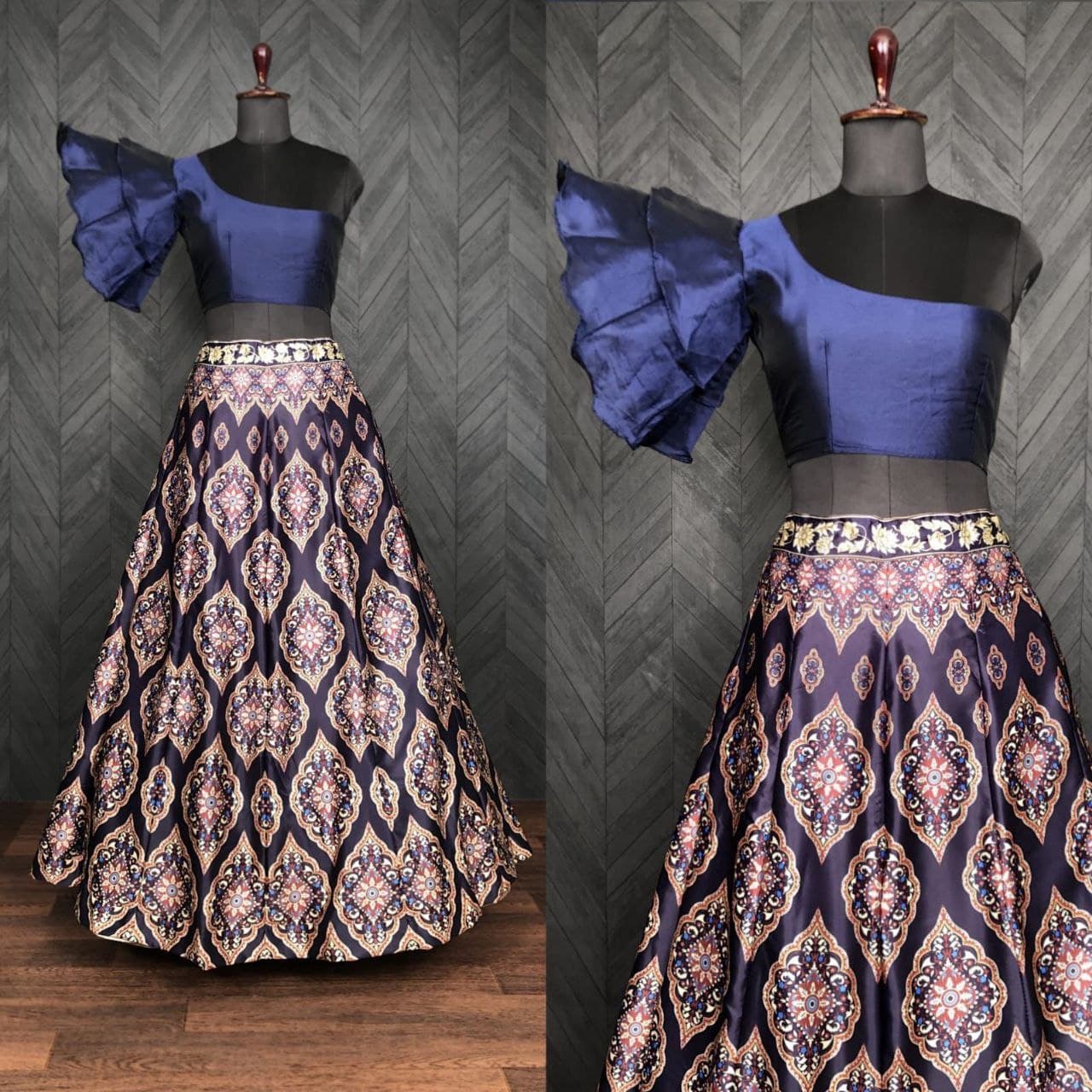 Wine Lehenga Choli In Satin Silk With Digital Print