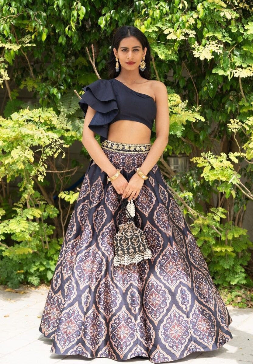 Wine Lehenga Choli In Satin Silk With Digital Print